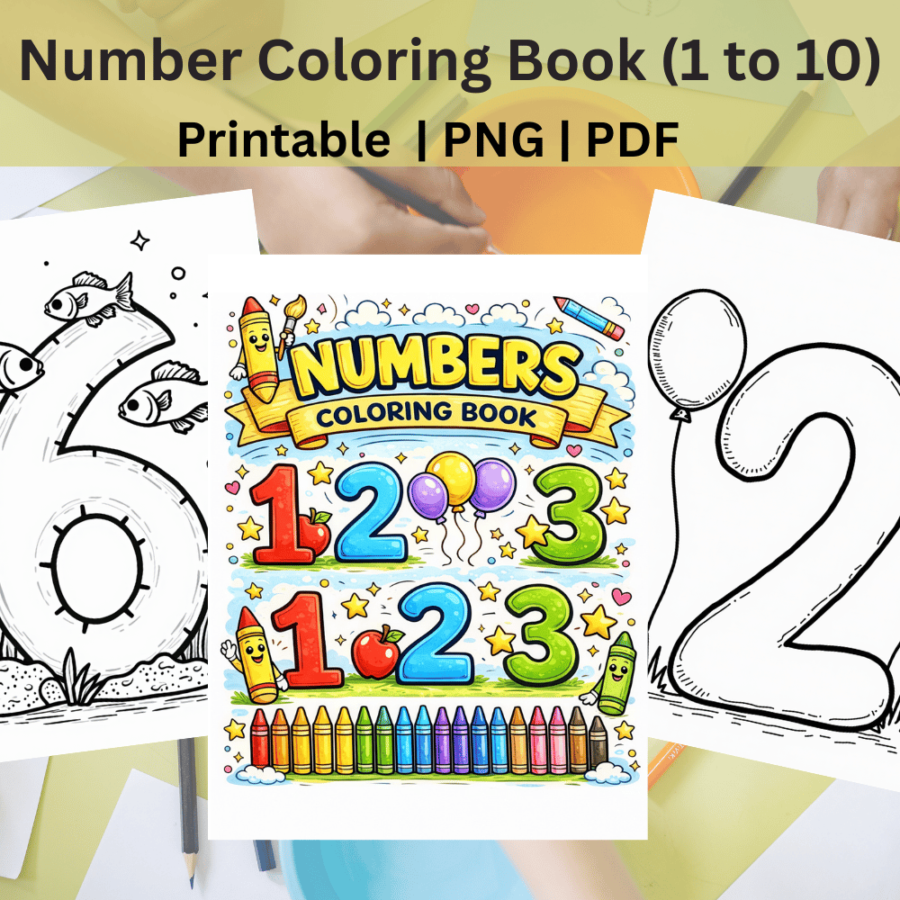 Toddler number recognition coloring book printable PDF PNG
