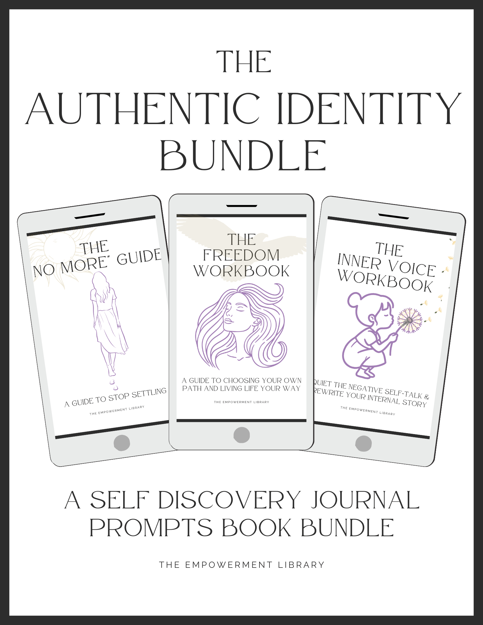This is an image of The Authentic Identity Bundle which is a self-discovery journal prompts book bundle that focuses on self empowerment and the inner voice and includes self discovery questions for women.