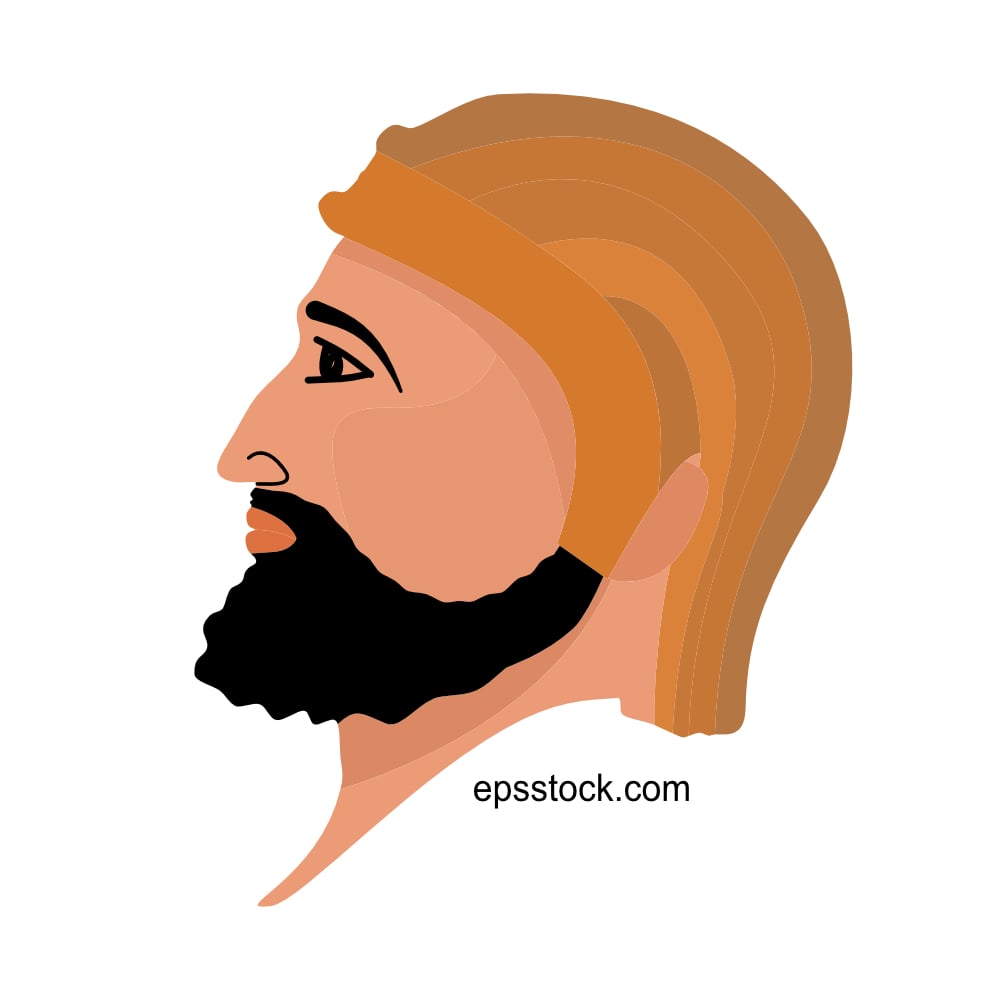 Cyrus the Great portrait, flat vector illustration