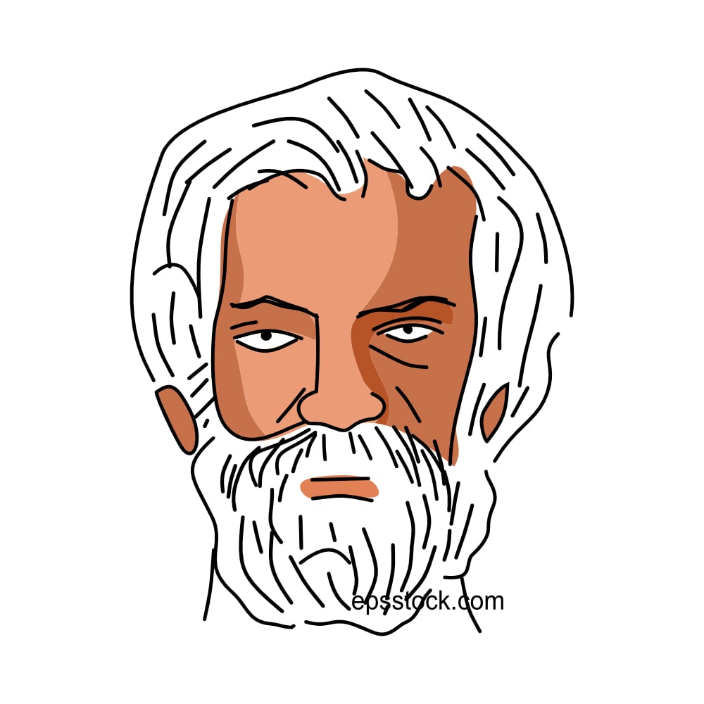 Anaximenes of Miletus portrait, flat vector illustration