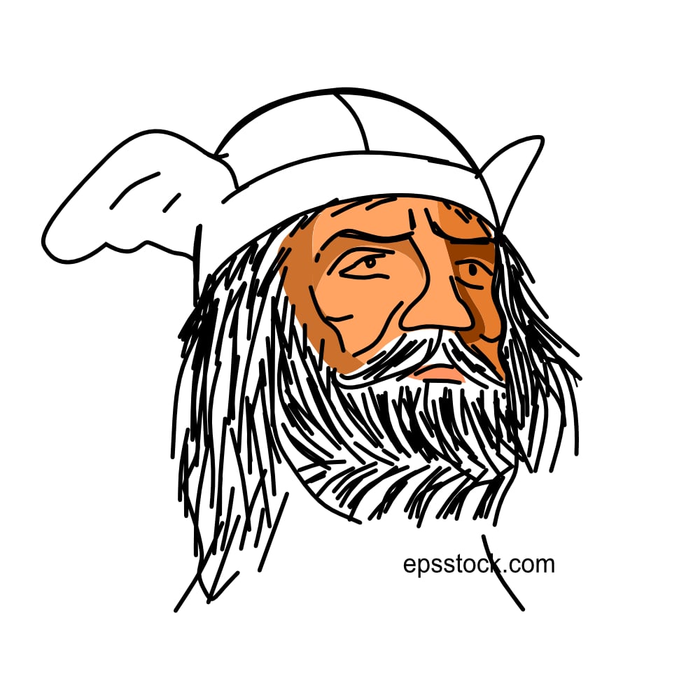 Leif Erikson portrait, flat vector illustration