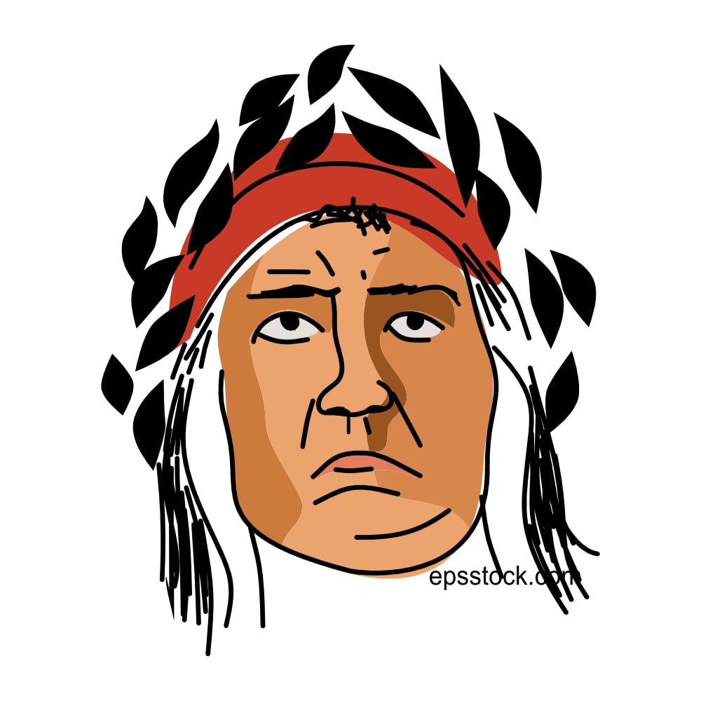 Dante Alighieri portrait, flat vector illustration