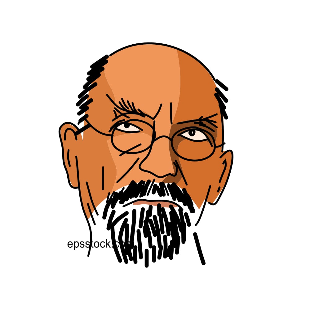 Edmund Husserl Portrait, flat vector illustration