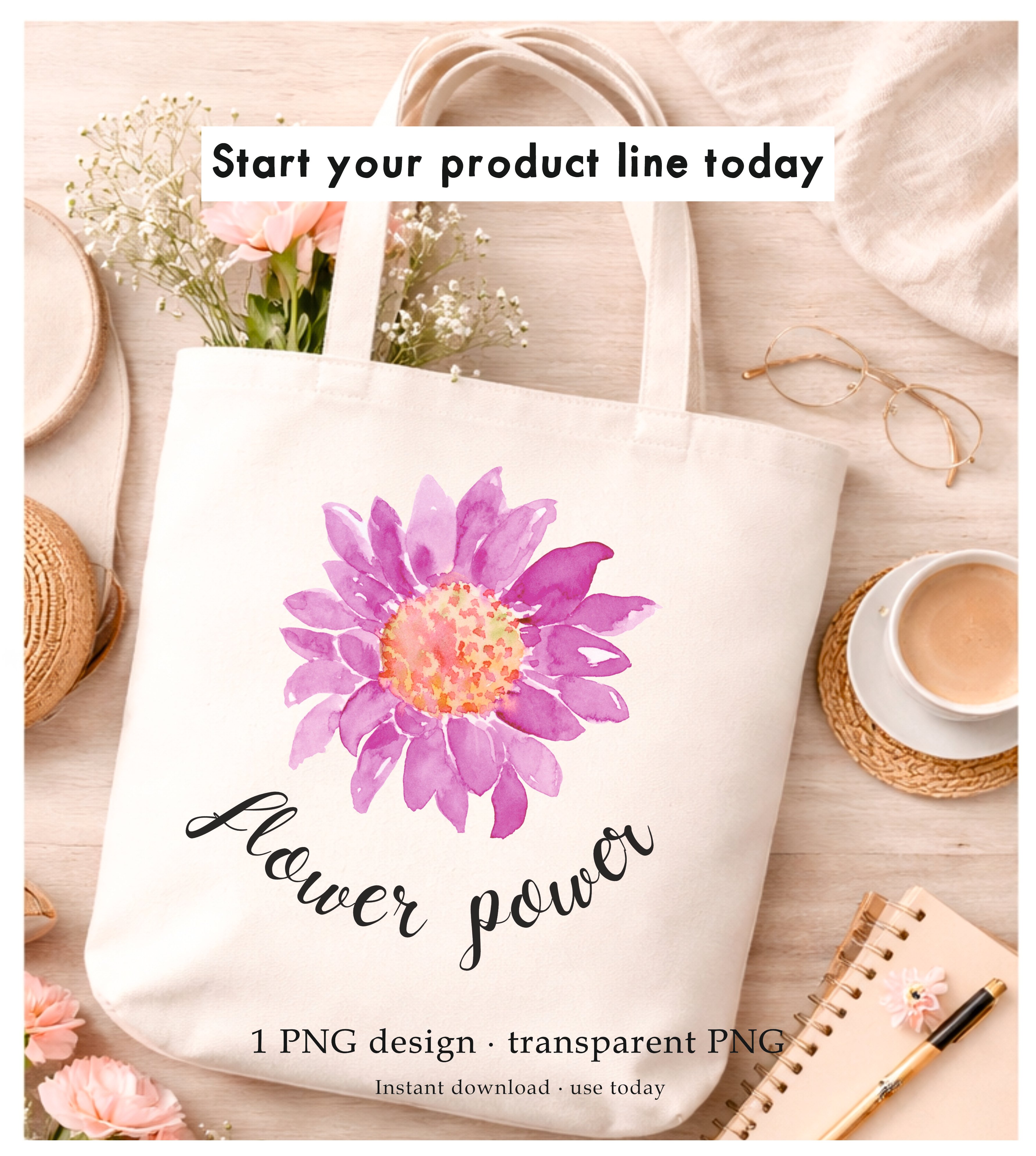 Flower Power Daisy PNG – Pink Floral Design – Instant Download – For T ...