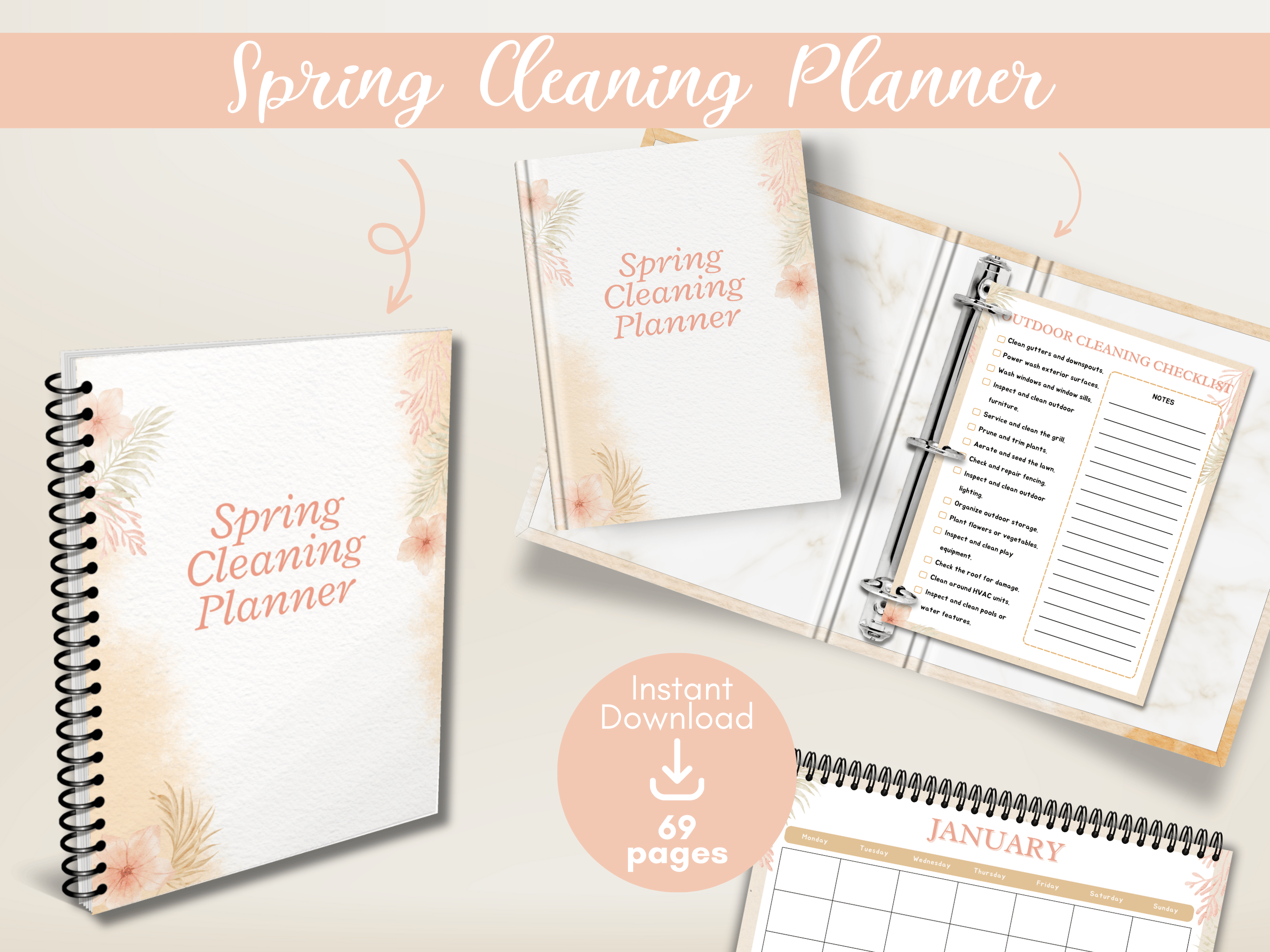 Spring Cleaning Planner - Peach - Payhip