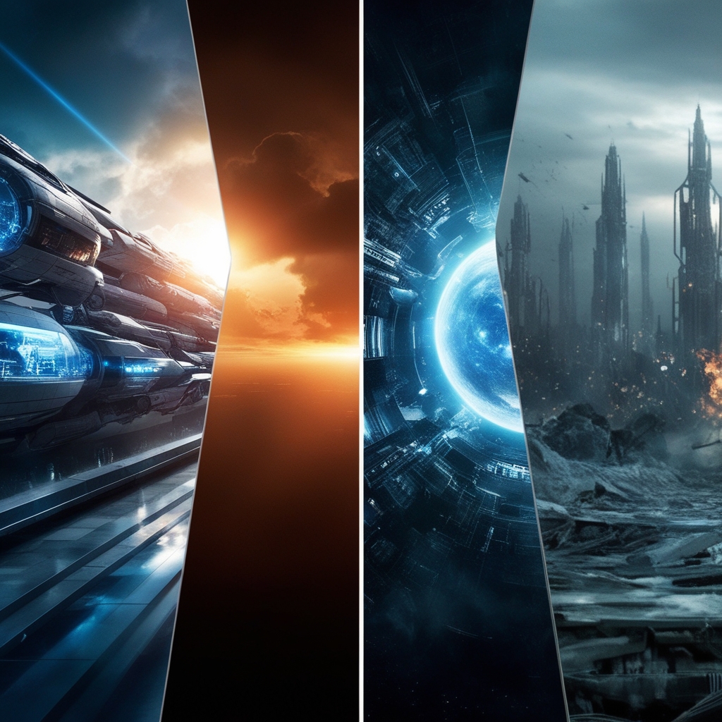 A split scene showing different timelines of the future - Payhip