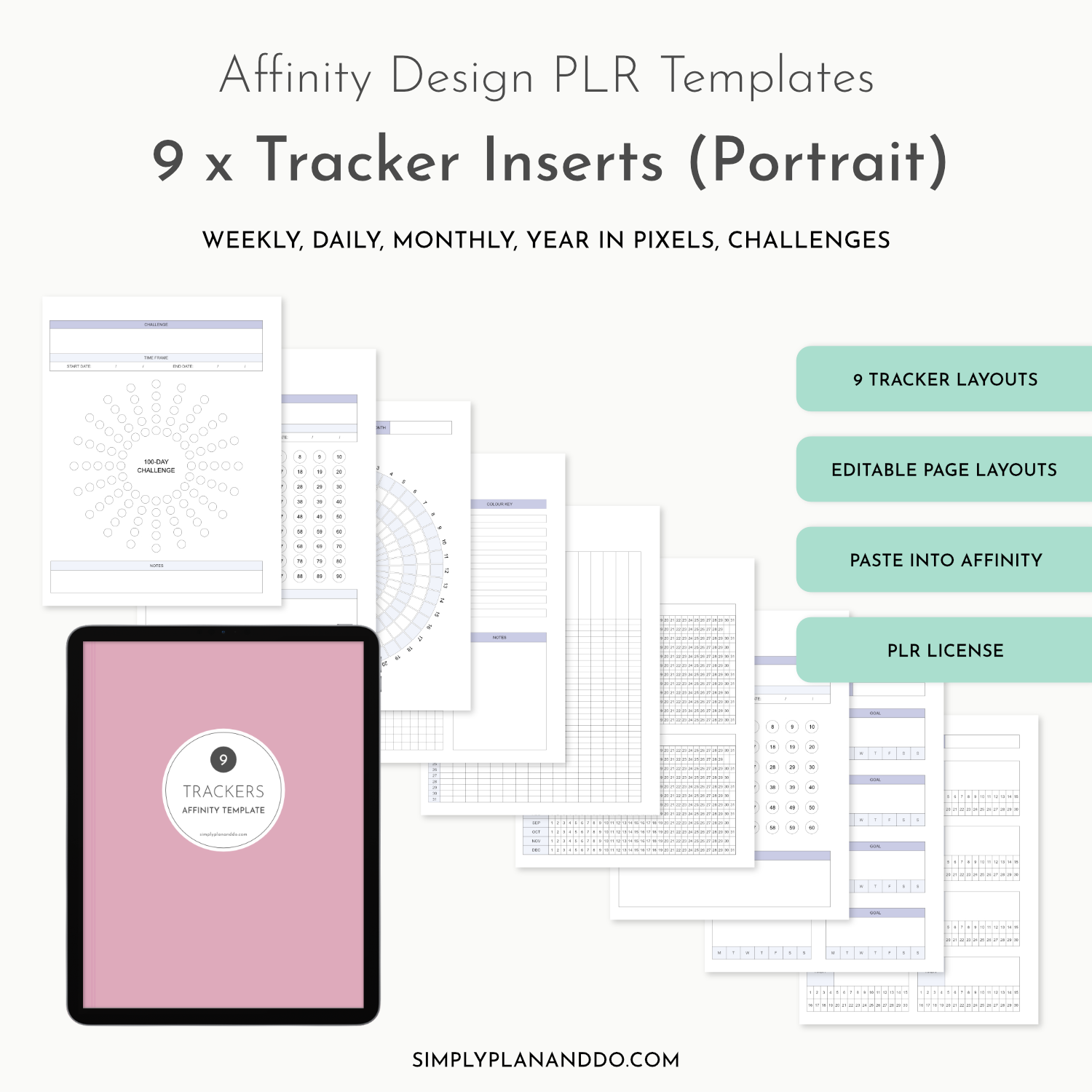 Layout Tracker Design PLR Affinity by Canva Template | 9 x Tracker Layouts, Portrait