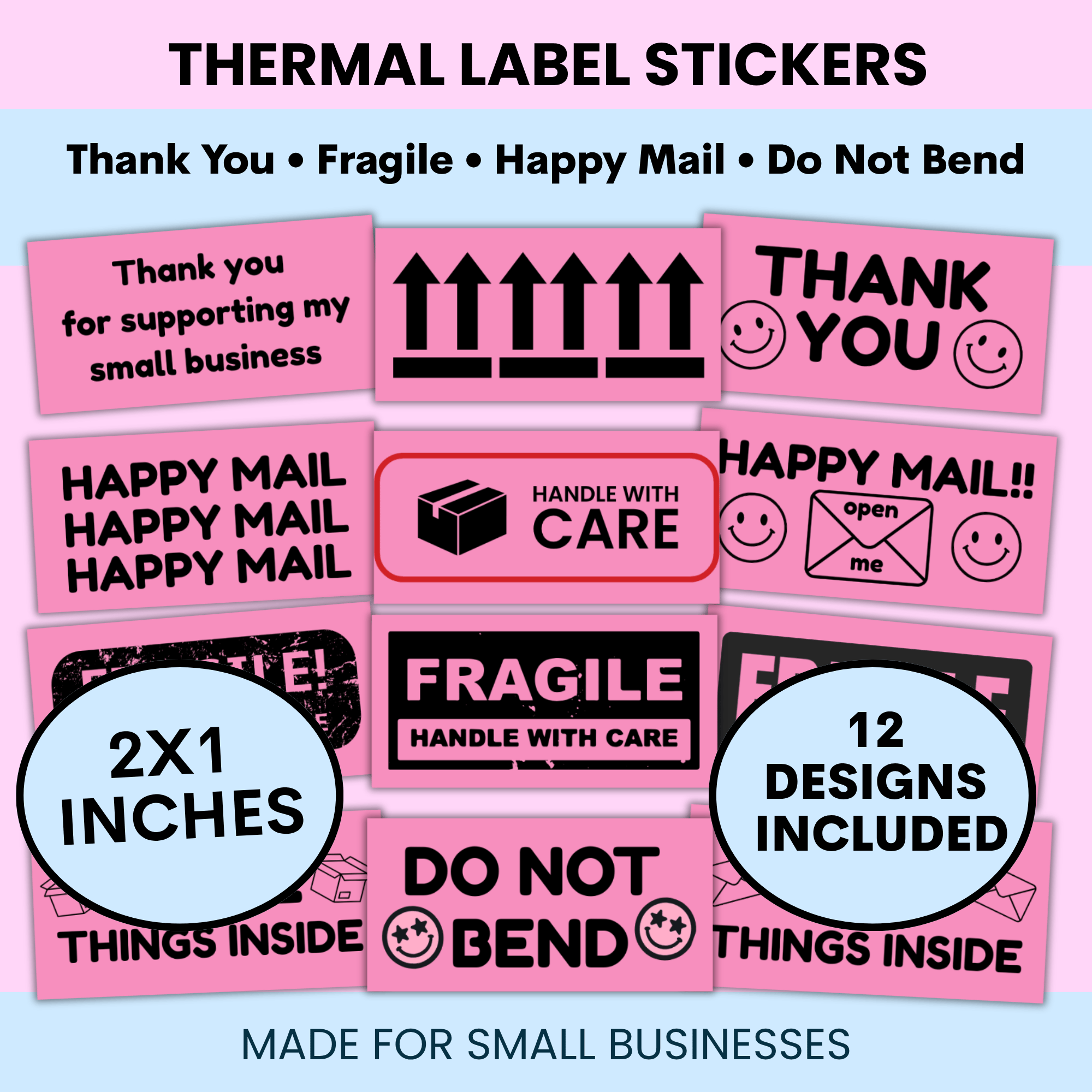 Printable 2x1 Thermal Label Stickers for Small Business | Thank You ...