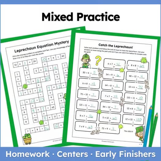 St. Patricks Day Math Multiplication and Division Activities