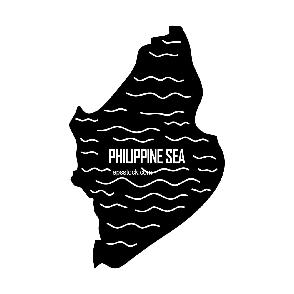 Philippine Sea Outline Map, black isolated silhouette