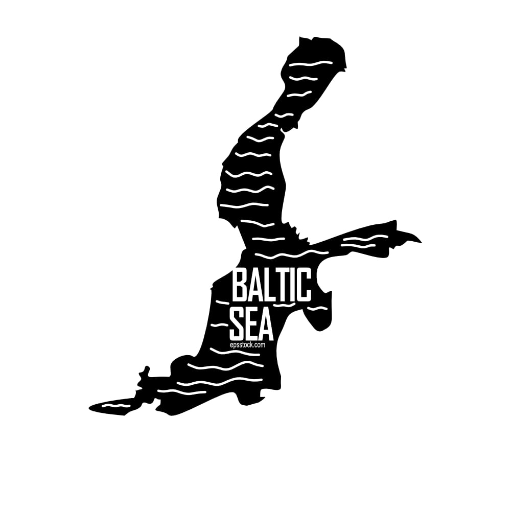 Baltic Sea Outline Map, black isolated silhouette