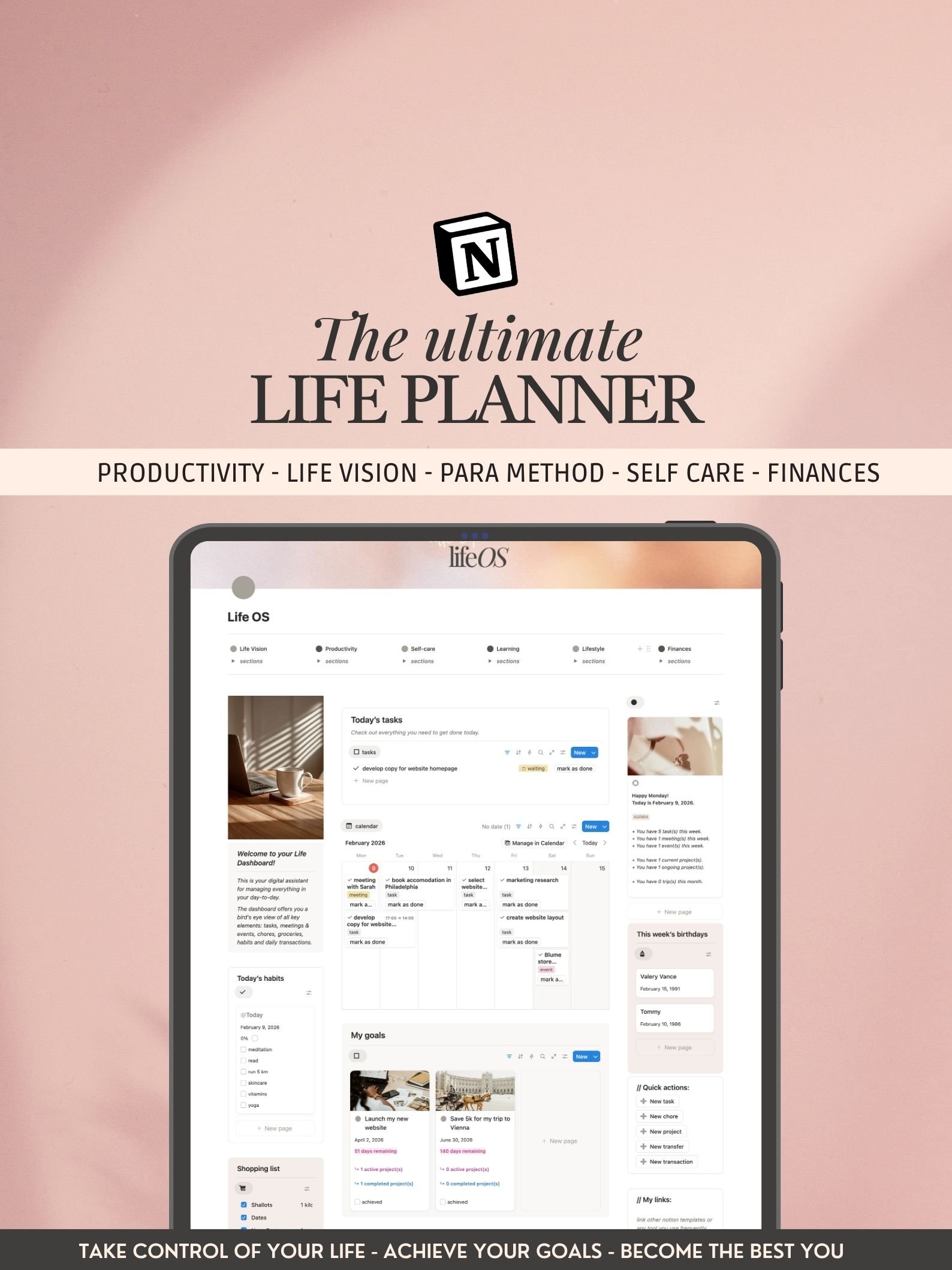 Life Planner Notion Template Para Method Second Brain Aesthetic ...