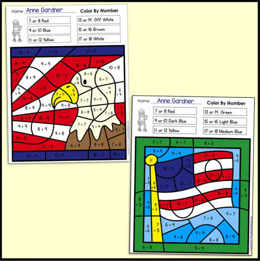 Earth Day Math Color by Number Activities Add & Subtract to within 20 Worksheets