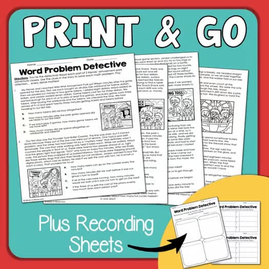 Word Problems Detective worksheets and Task Cards Math Multi-Step Stories