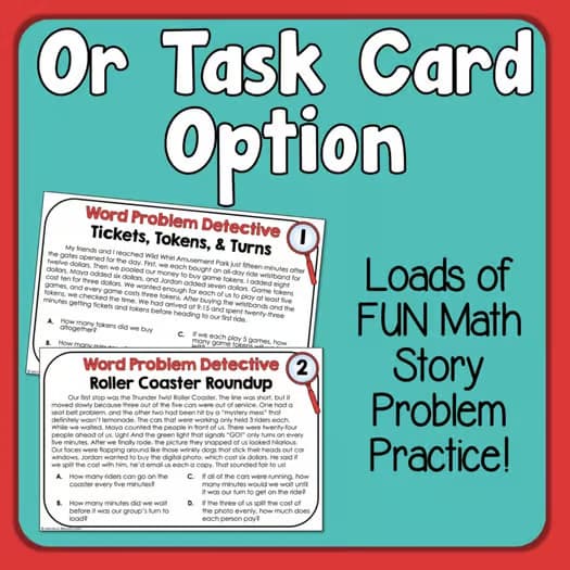 Word Problems Detective worksheets and Task Cards Math Multi-Step Stories