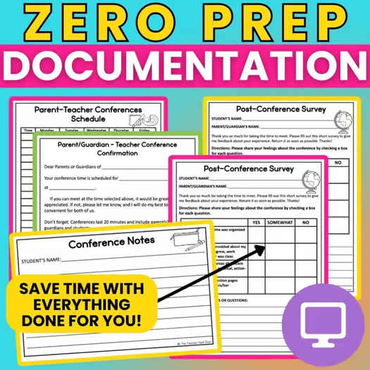 EDITABLE Parent-Teacher Conference Forms, Notes, Reminder, and Self-Reflection