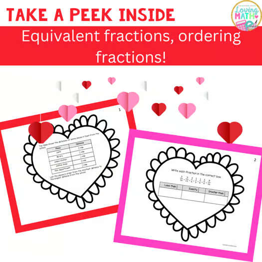 Equivalent Fractions Valentine’s Day Activity | Comparing & Ordering Fractions Worksheets