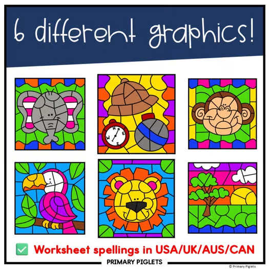 SAFARI ZOO Color by Number Code Addition Subtraction Multiplication Division