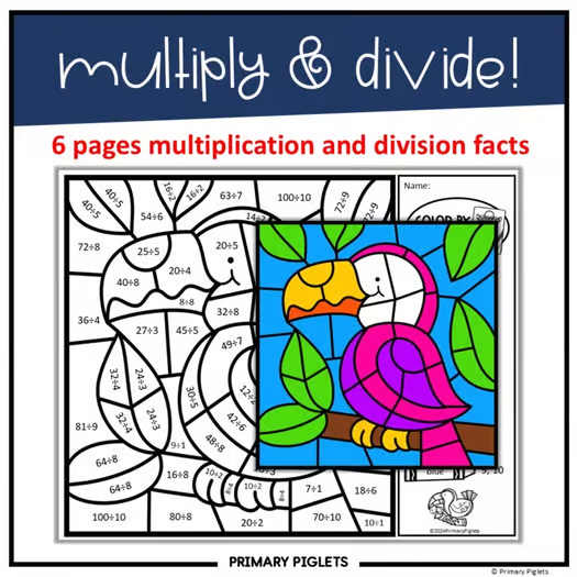 SAFARI ZOO Color by Number Code Addition Subtraction Multiplication Division