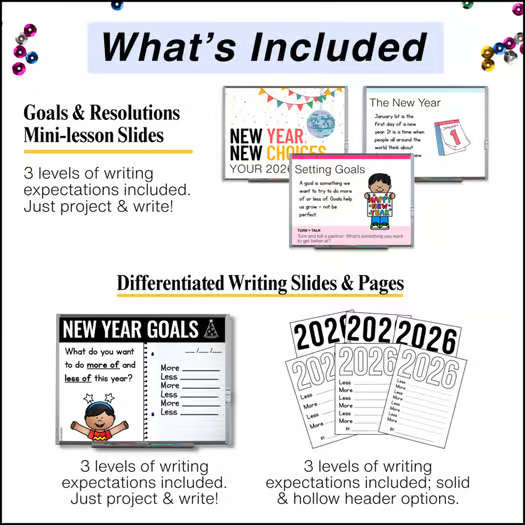 New Year's Writing Activity 2026 - New Year Resolutions Goal Setting Craft