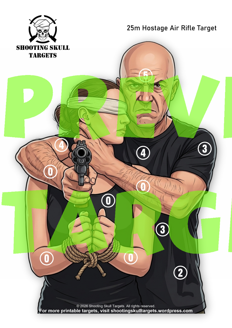 Hostage scenario airgun target sheet for precision shooting practice