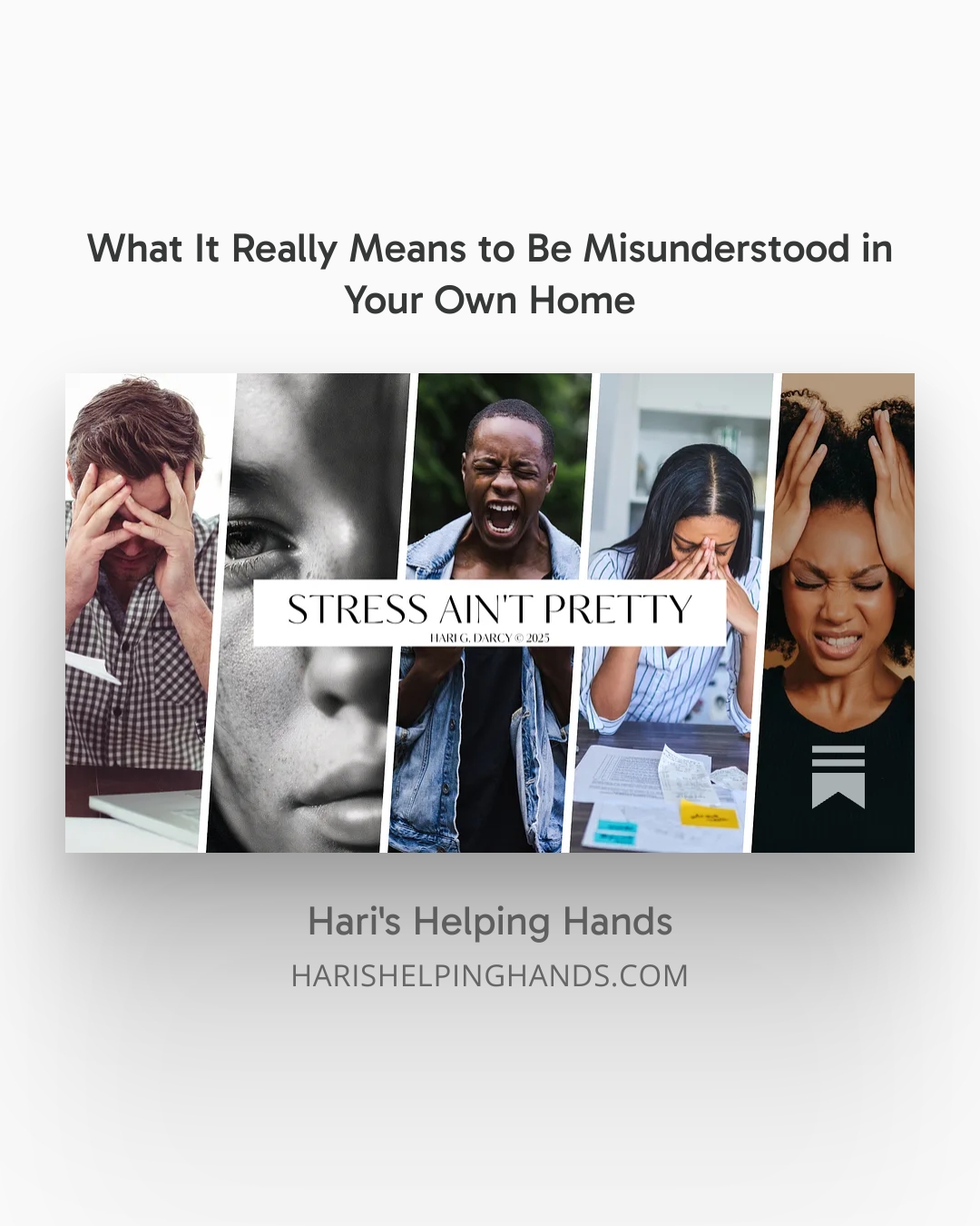 Emotional wellness graphic titled "What It Really Means to Be Misunderstood in Your Own Home." Featuring the phrase "STRESS AIN'T PRETTY," the image explores applied psychology topics such as family conflict, emotional isolation, and managing stress within the household.