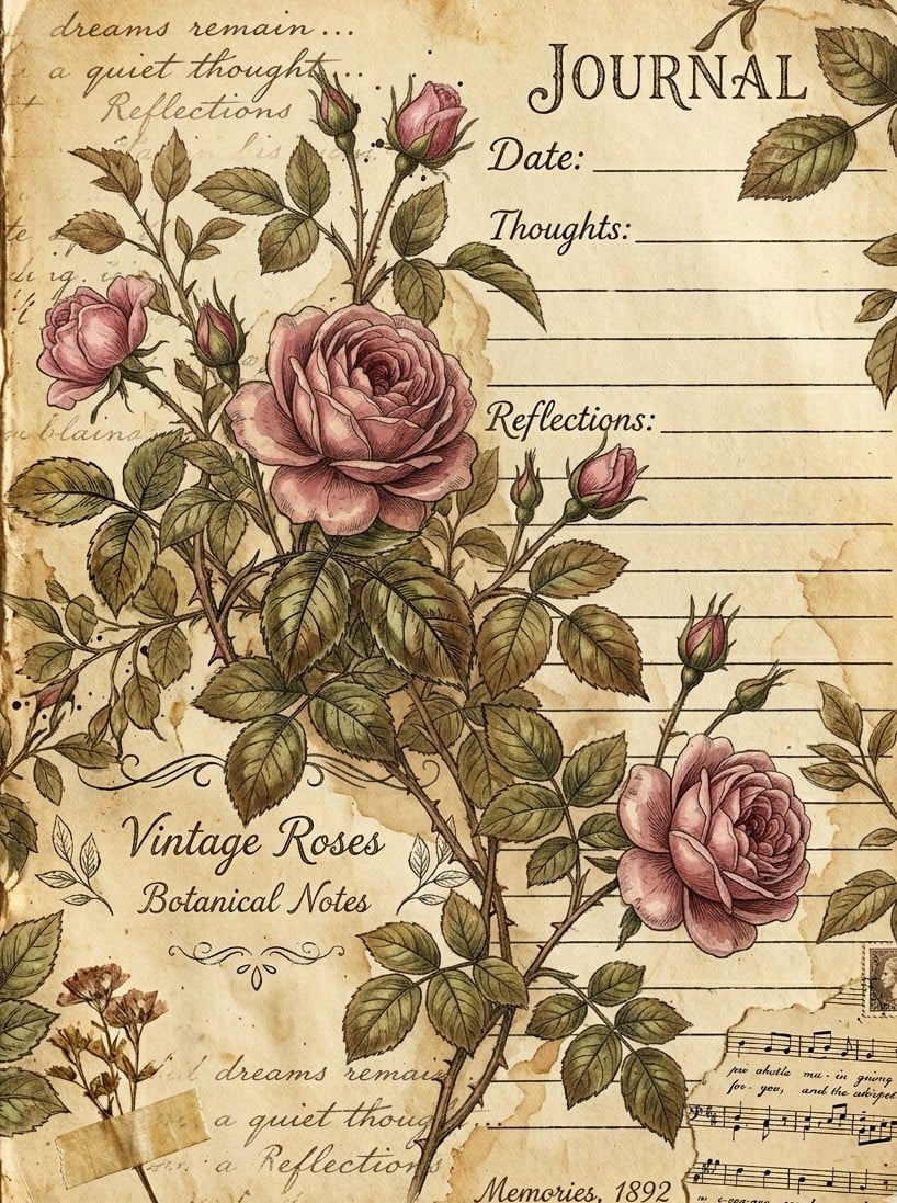 Vintage Botanical Flowers Junk Journal Kit | Printable Floral Pages ...