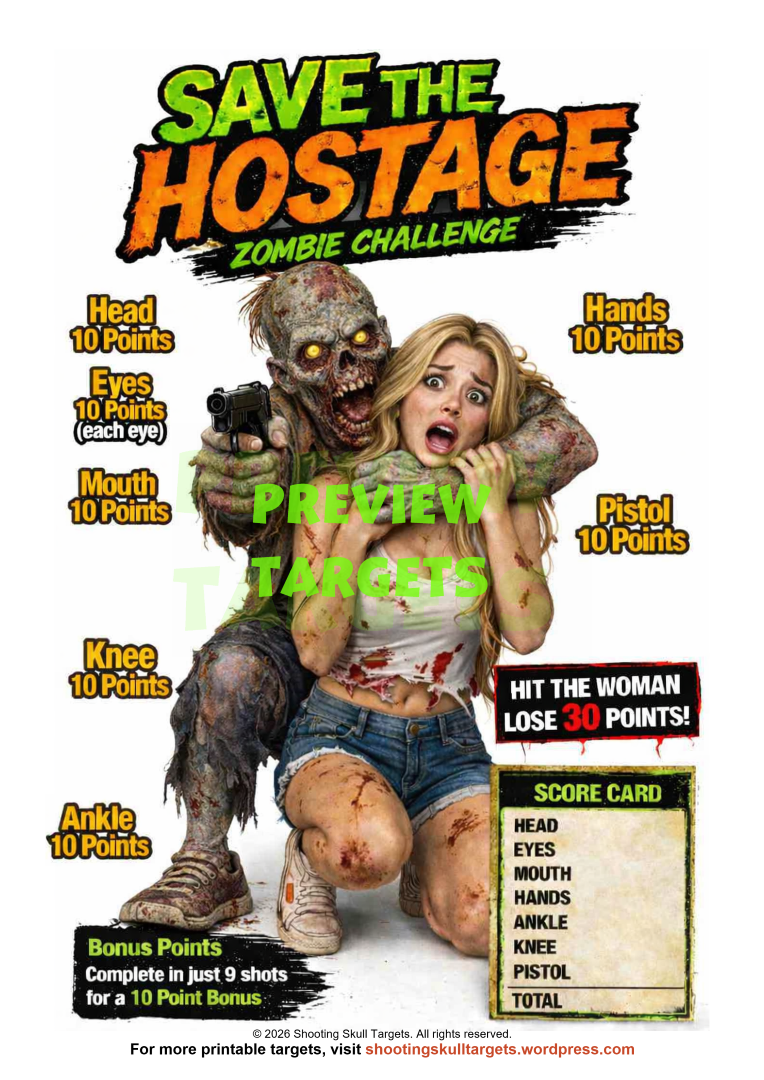 Photorealistic full‑body zombie airgun target designed for multi‑zone precision shooting