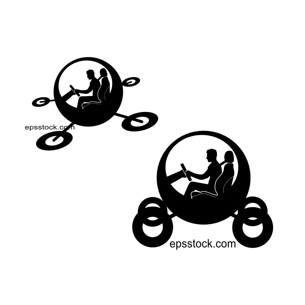 flying car of the distant future, black isolated silhouette