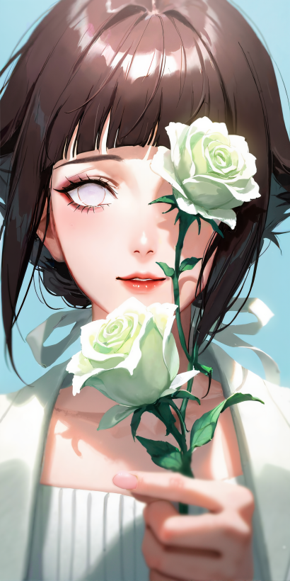 Beautiful Japanese anime style girl with white rose, high quality digital anime wallpaper example generated by ComfyUI workflow