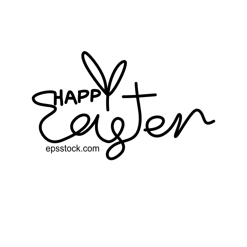 inscription showing easter bunny ears, black isolated silhouette