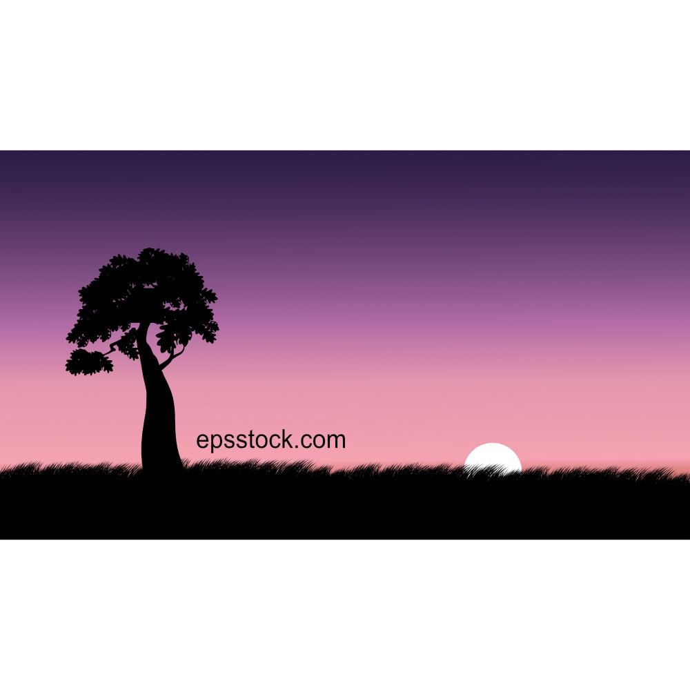 sunset landscape, flat vector illustration