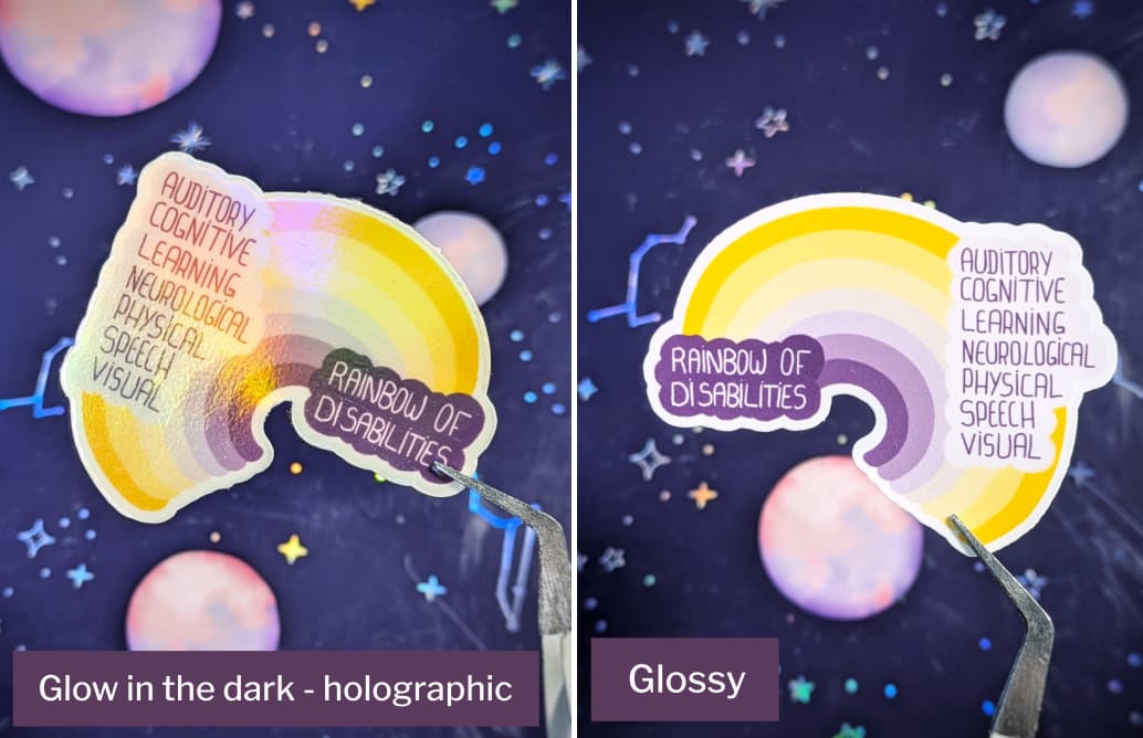 Two variants: glow in the dark - holographic and glossy