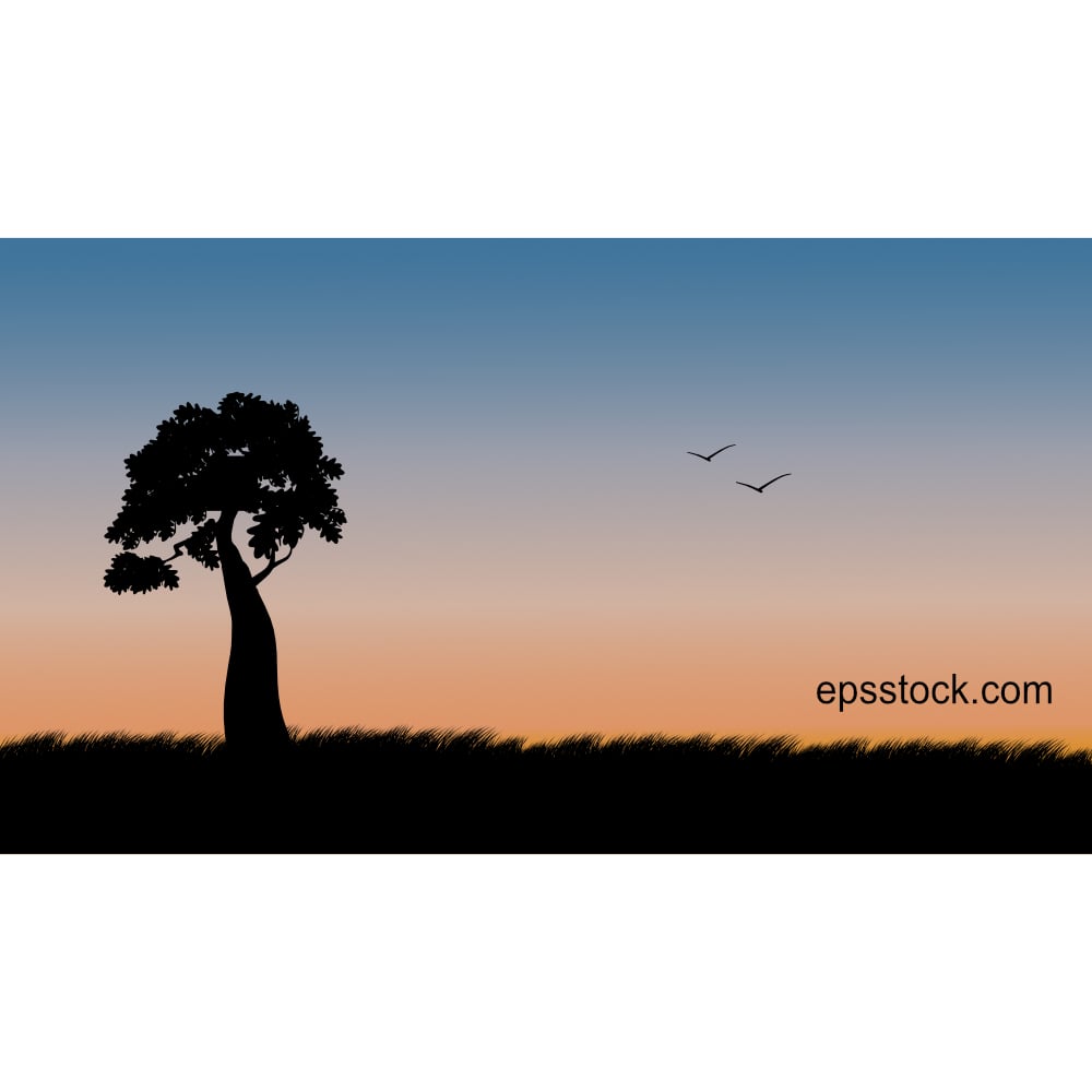 sunset with colorful sky, flat vector illustration