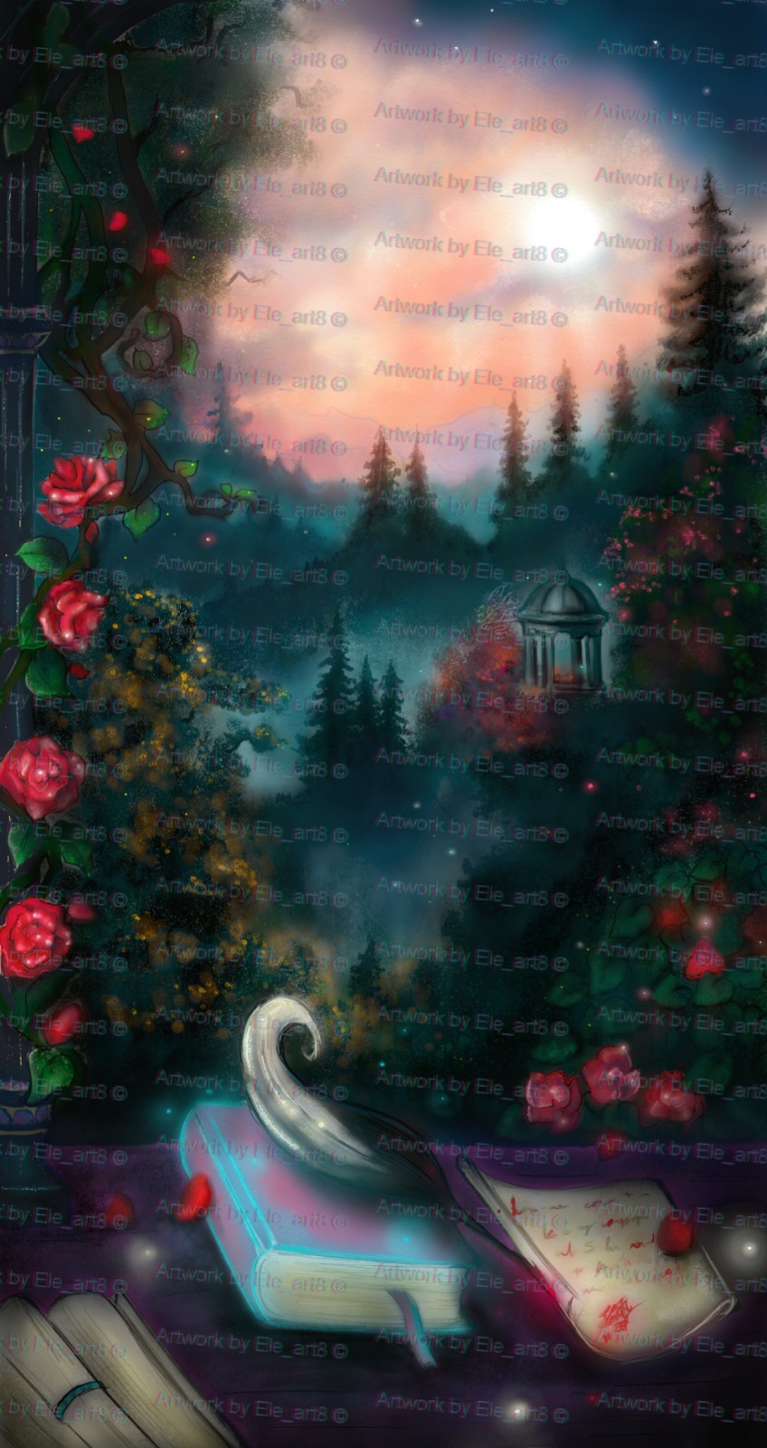 Romantic landscape digital illustration