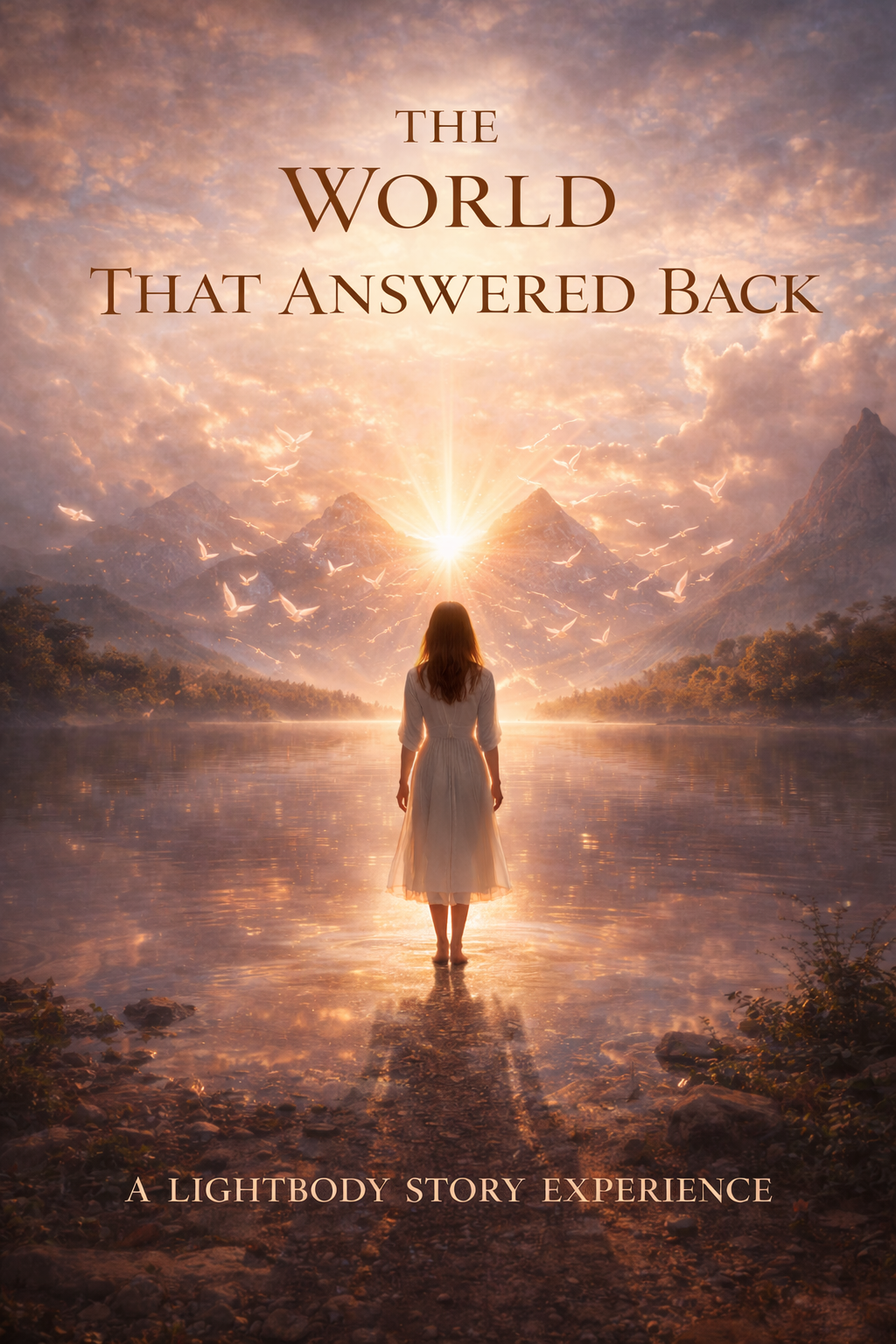 The World That Answered Back Audiobook by Awaken the Oracle - A striking book cover depicting precise blueprint grid lines gently dissolving and rippling into an organic, glowing cosmic field of light.