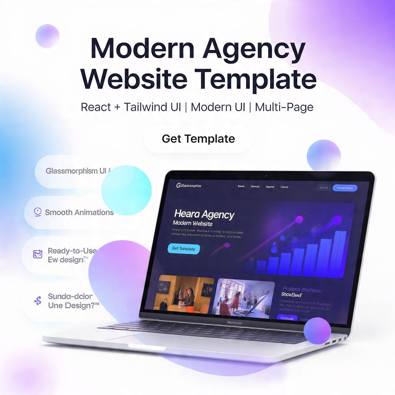 Modern Agency Website Template (React Tailwind, Glass UI) - Payhip