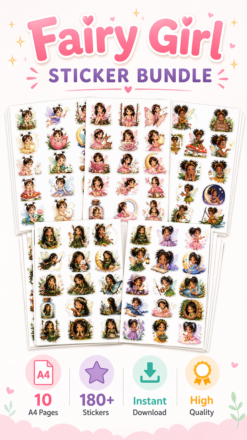 Fairy Sticker Mega Pack – 10 Printable A4 Sheets | Cute Anime Fairy Stickers (180+ Designs)