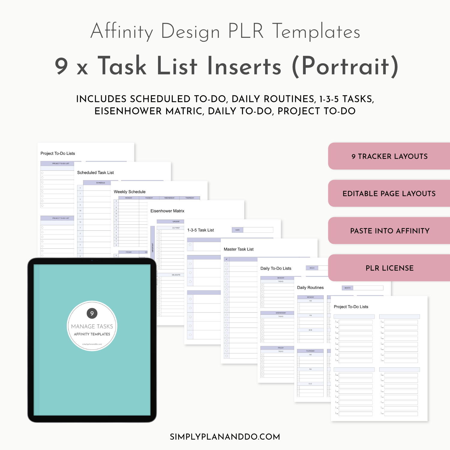 Task Potrait Image PLR Affinity by Canva Template | 9 x Task Layouts, Portrait
