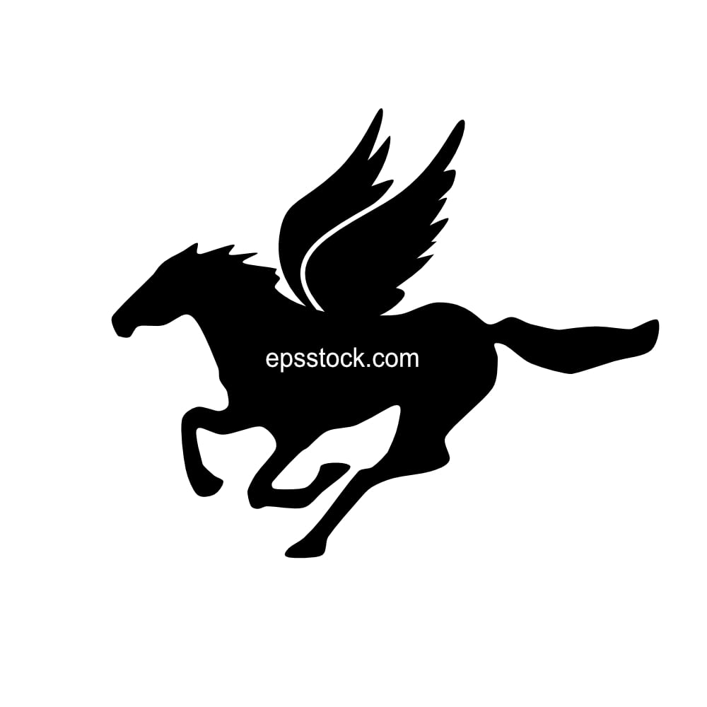 Pegasus symbol, black isolated silhouette