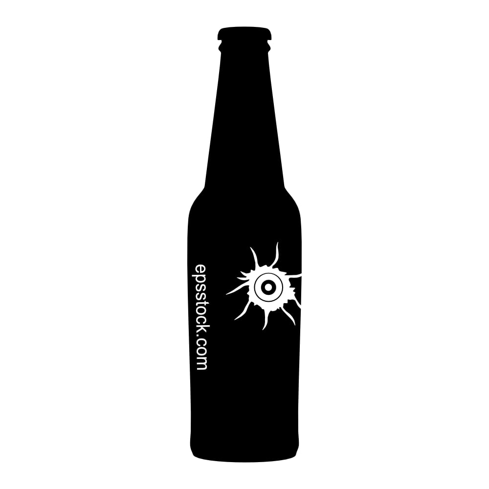 Beer glass with a bullet hole, black isolated silhouette