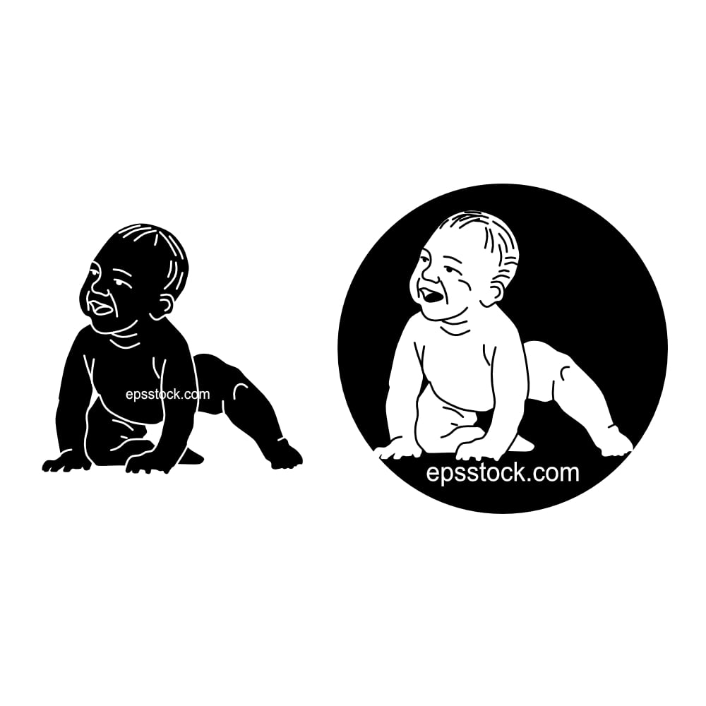 Baby Crawling, black isolated silhouette