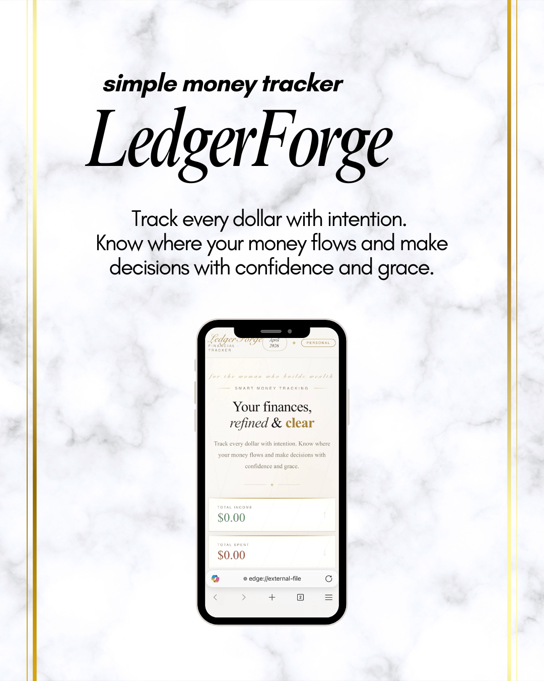 The LedgerForge is built for female entrepreneurs who want to manage their finances clearly and beautifully.