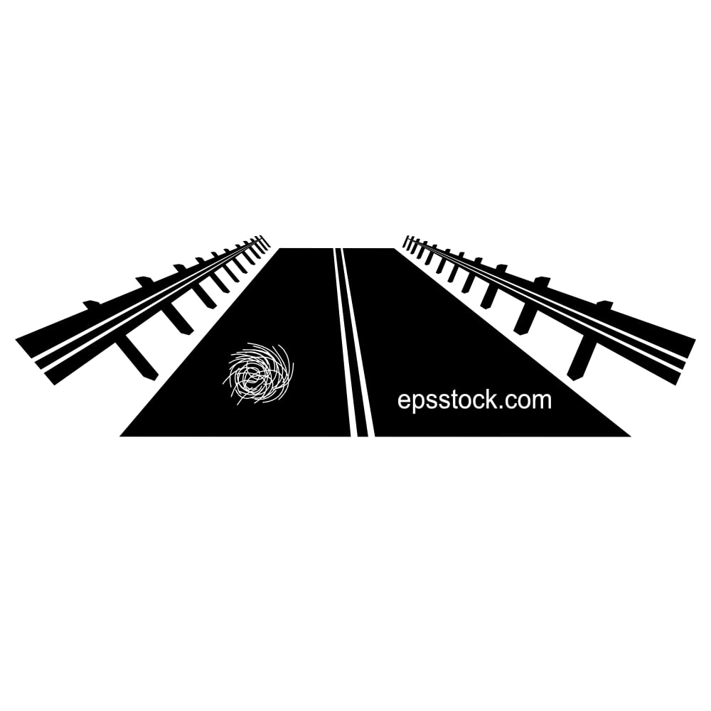 tumbleweed on road, black isolated silhouette