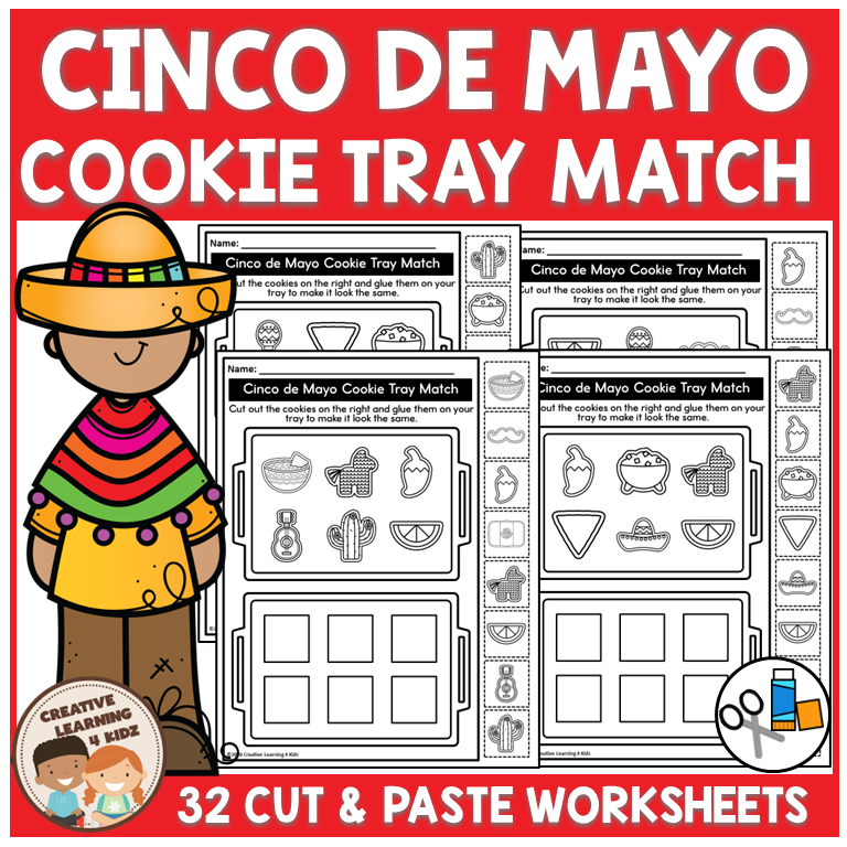 Cinco de Mayo Cookie Tray Matching Cut & Paste Worksheets