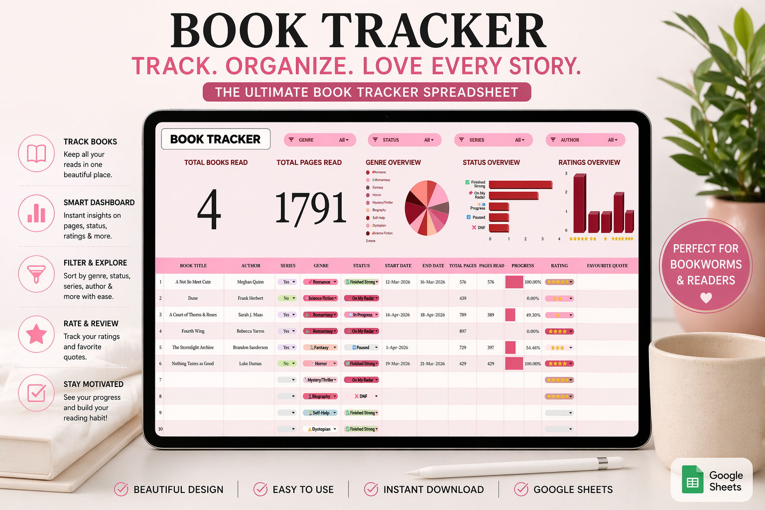 📚 The Ultimate Book Tracker Spreadsheet | Reading Log Template ...