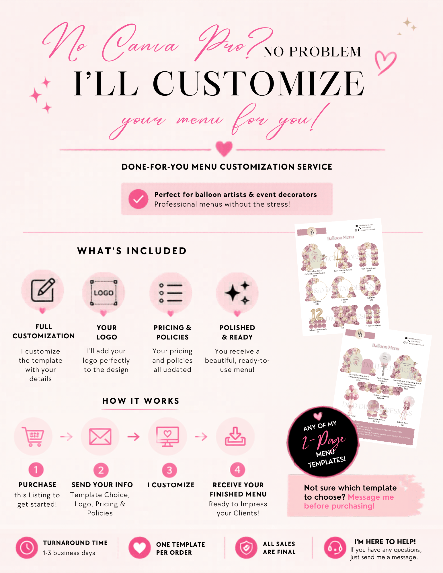 Menu Customization Service | No Canva Pro Needed | Two Page Menu ...