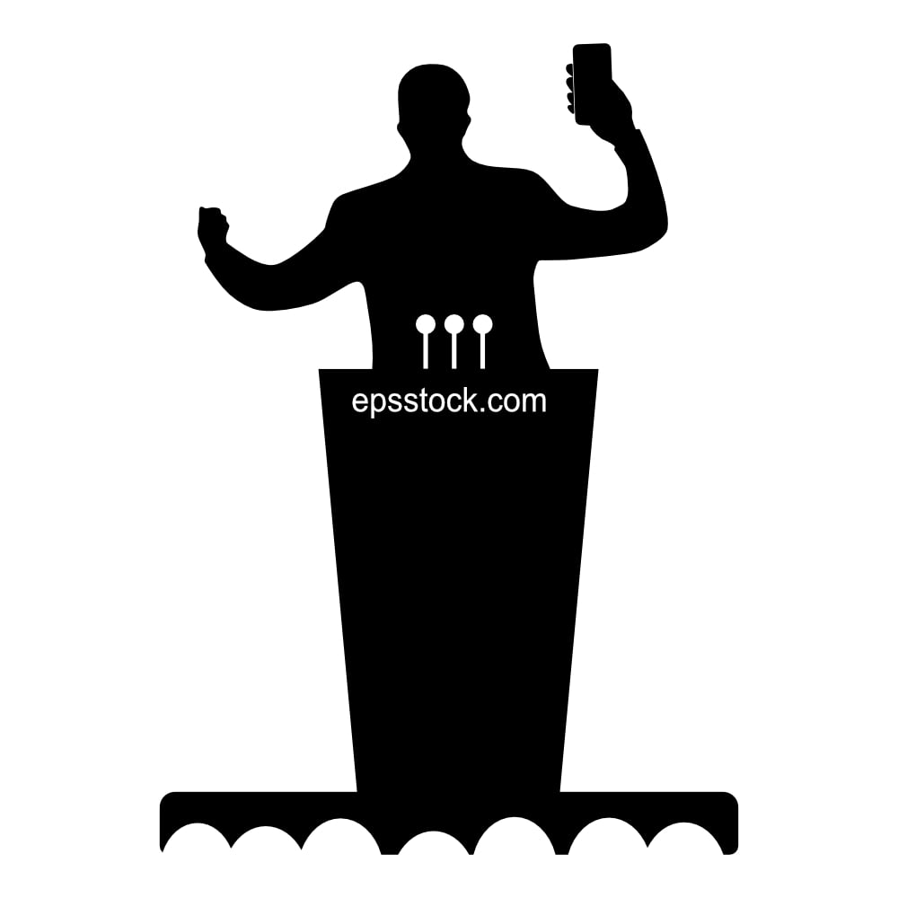 A speaker stands at a podium, a black isolated silhouette