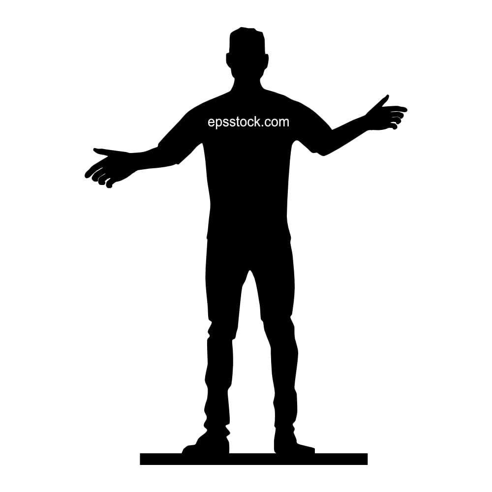 A man stands with his arms outstretched, black isolated silhouette