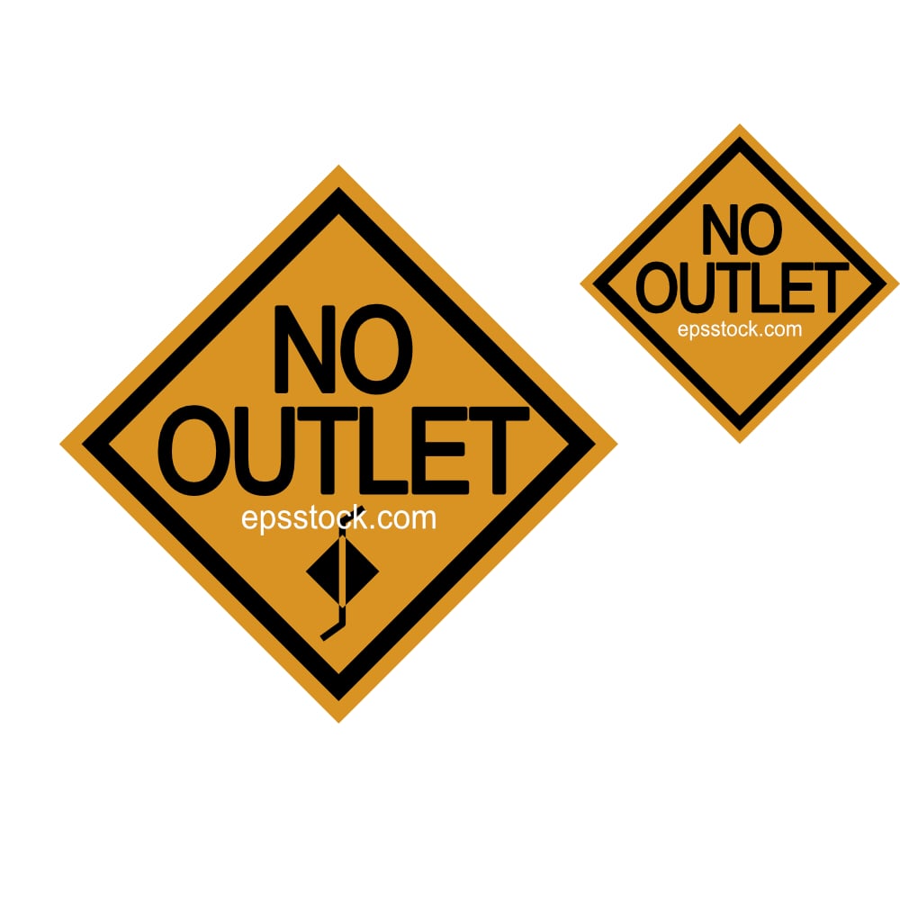 A No Outlet sign, black and yellow vector silhouette